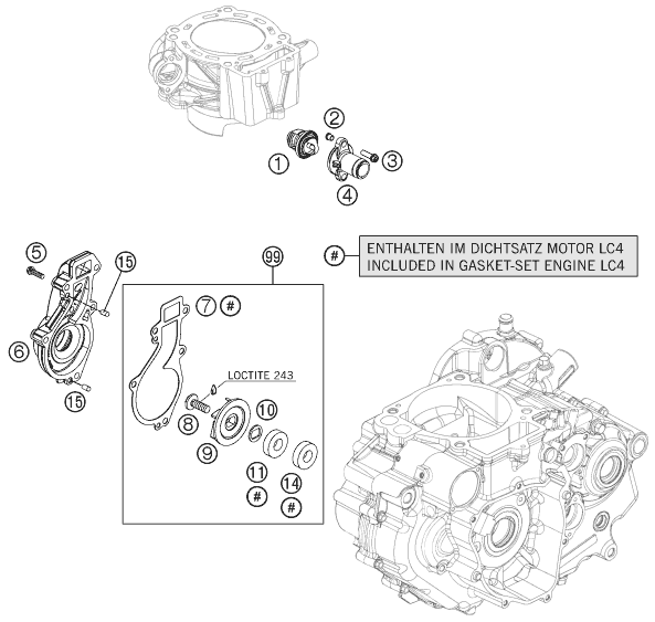 vue éclatée pompe à eau - ktm 690 smc r 2012