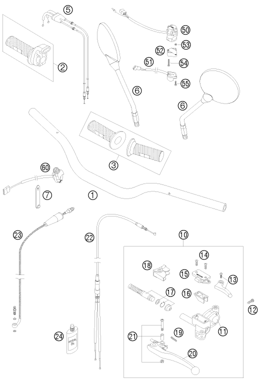 vue éclatée guidon, armatures - ktm 950 super enduro r eu 2008