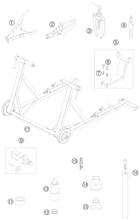 vue éclatée outil spécial châssis - ktm 950 super enduro r eu 2008