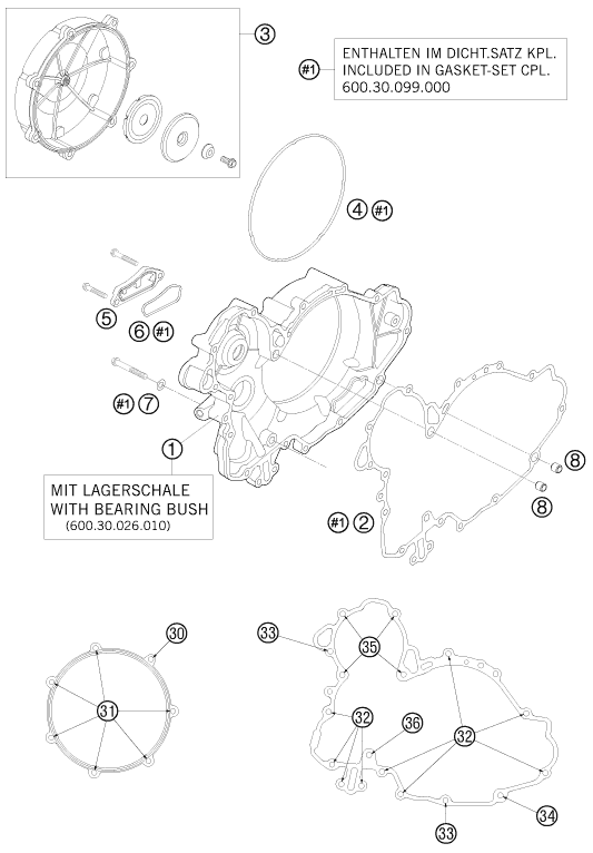 vue éclatée couvercle d’embrayage - ktm 950 super enduro r eu 2008