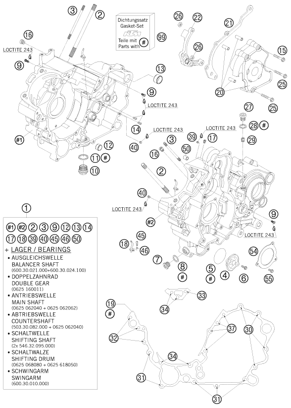 vue éclatée carter moteur - ktm 950 super enduro r eu 2008