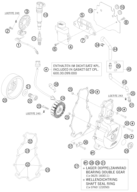 vue éclatée système de allumage - ktm 950 super enduro r eu 2008