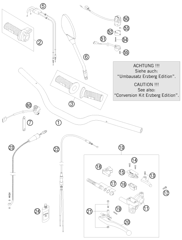 vue éclatée guidon, armatures - ktm 950 super enduro erzberg 08 eu 2008