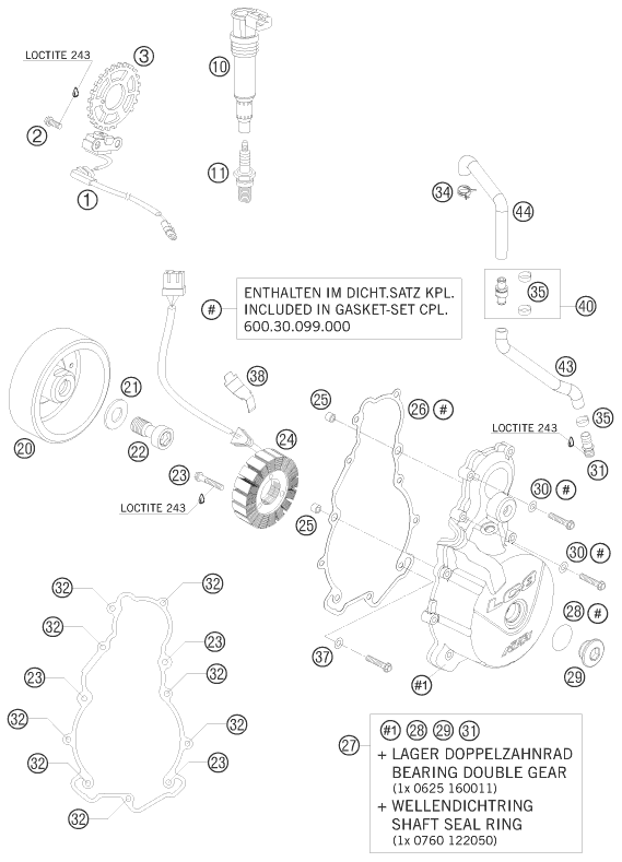 vue éclatée système de allumage - ktm 990 super duke white eu 2008