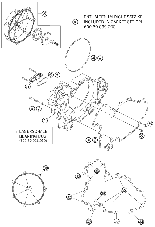 vue éclatée couvercle d’embrayage - ktm 990 supermoto orange eu 2009