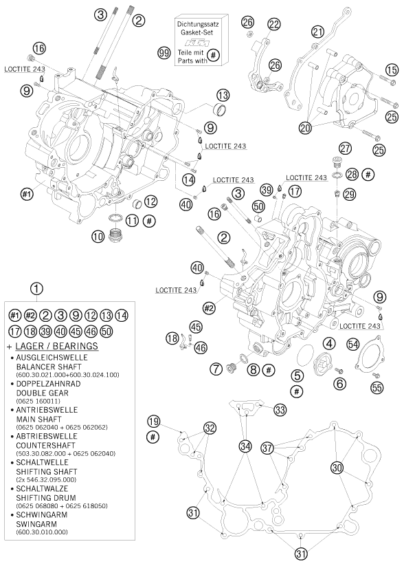 vue éclatée carter moteur - ktm 990 supermoto black eu 2009