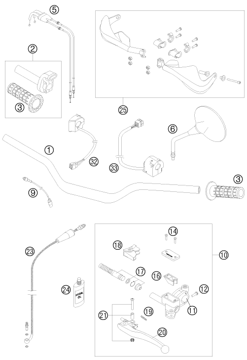 vue éclatée guidon, armatures - ktm 990 adventure r eu 2009