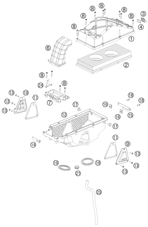 vue éclatée filtre à air - ktm 990 adventure r eu 2009
