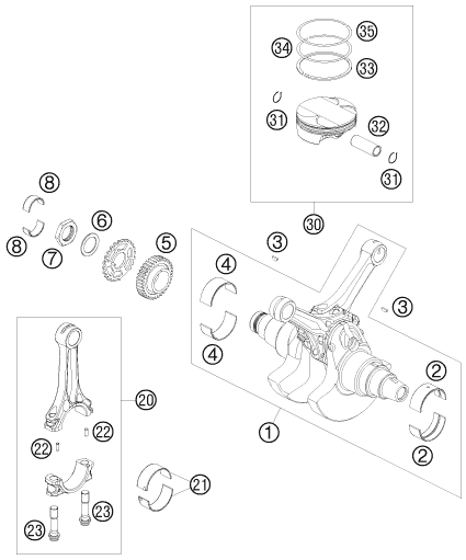 vue éclatée vilebrequin, piston - ktm 990 adventure r eu 2009