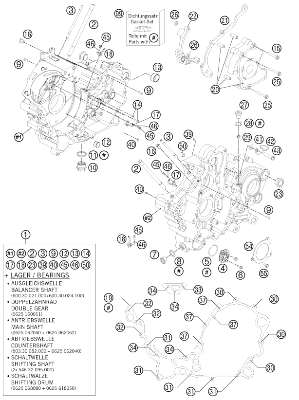 vue éclatée carter moteur - ktm 990 adventure r eu 2009