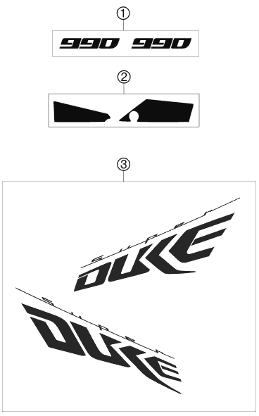 vue éclatée kit déco - ktm 990 super duke orange eu 2009