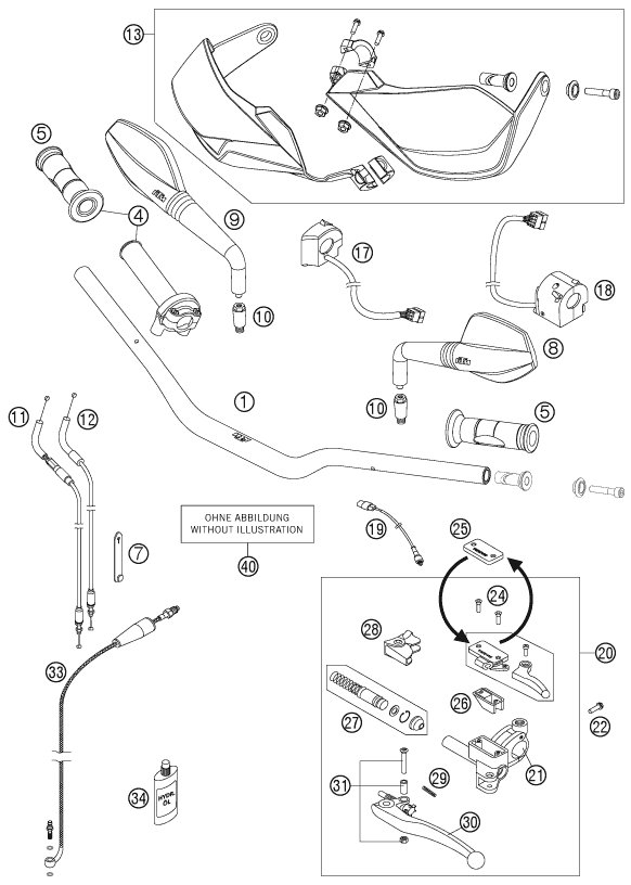 vue éclatée guidon, armatures - ktm 990 supermoto t lim. edit. 10 eu 2010