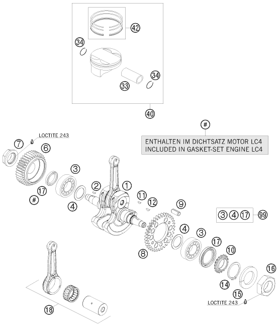 vue éclatée vilebrequin, piston - ktm 690 duke r eu 2010