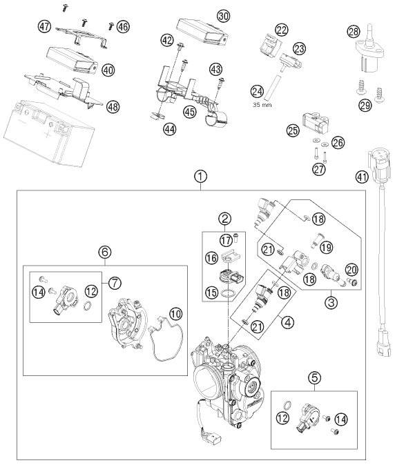 vue éclatée corps du clapet d'étranglement - ktm 690 duke r eu 2010