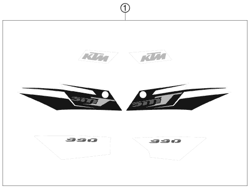 vue éclatée kit déco - ktm 990 supermoto t silver eu 2010