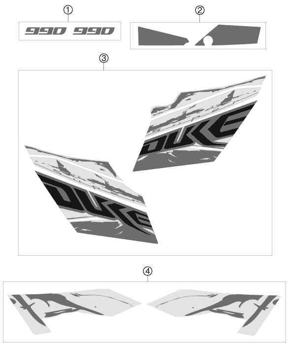 vue éclatée kit déco - ktm 990 super duke olive-me. eu 2010