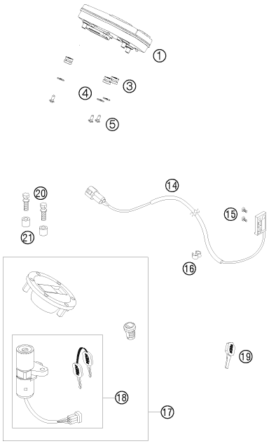 vue éclatée instruments / système de verrouillage - ktm 990 super duke r eu 2010