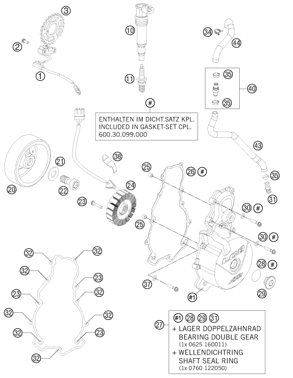 vue éclatée système de allumage - ktm 990 supermoto r eu 2011