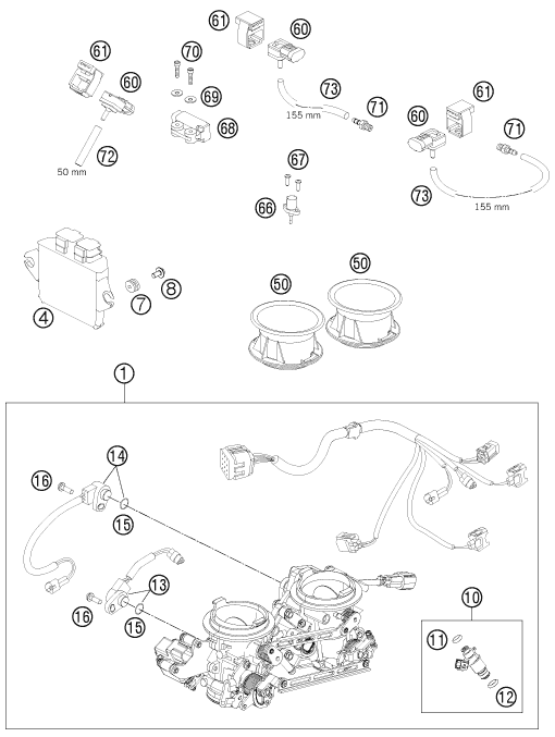 vue éclatée corps du clapet d'étranglement - ktm 990 supermoto r eu 2011