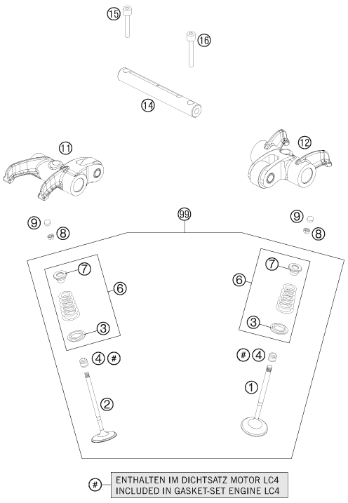 vue éclatée mécanisme de commande - ktm 690 duke black eu 2011