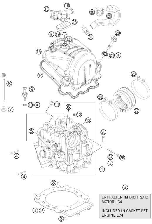vue éclatée culasse - ktm 690 duke black eu 2011