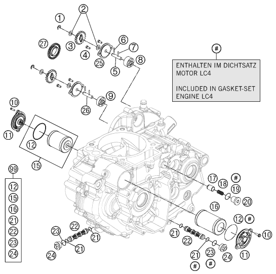 vue éclatée système de lubrification - ktm 690 duke black eu 2011