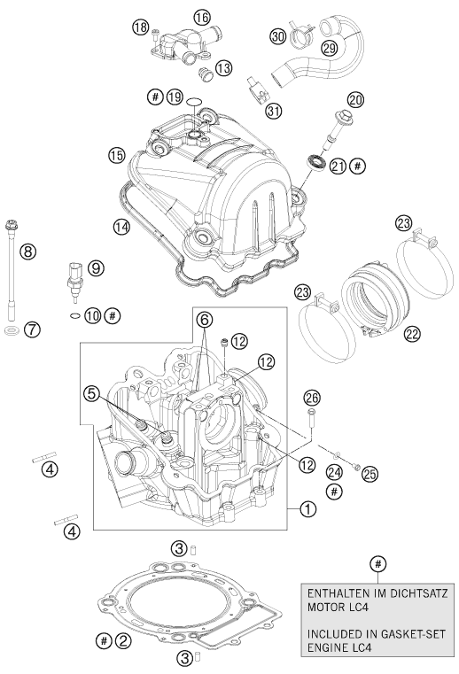 vue éclatée culasse - ktm 690 duke r eu 2012