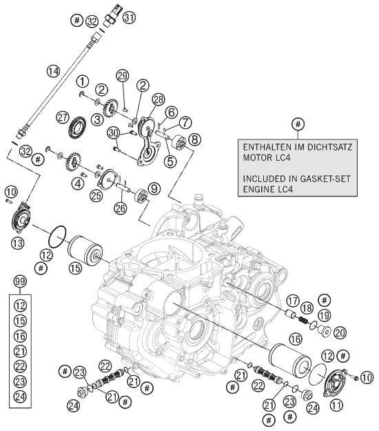 vue éclatée système de lubrification - ktm 690 duke r eu 2012