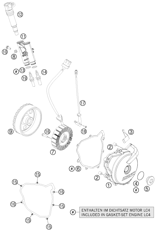 vue éclatée système de allumage - ktm 690 duke r eu 2012