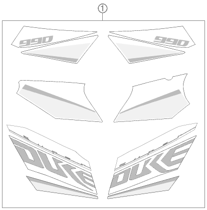 vue éclatée kit déco - ktm 990 super duke black eu 2011