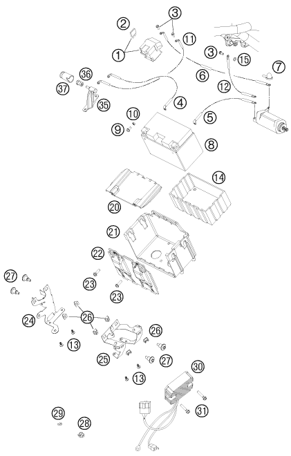 vue éclatée batterie - ktm 990 adventure white abs 11 eu 2011