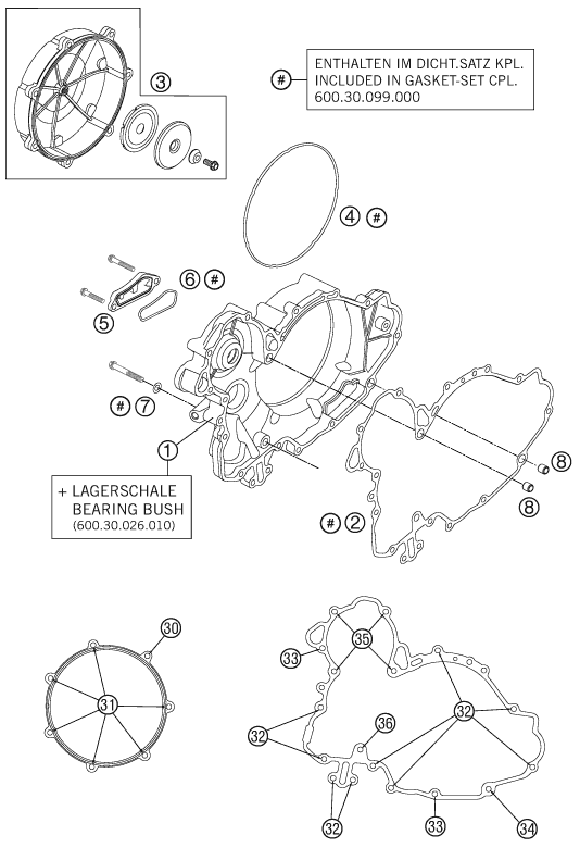vue éclatée couvercle d’embrayage - ktm 990 adventure white abs 11 eu 2011