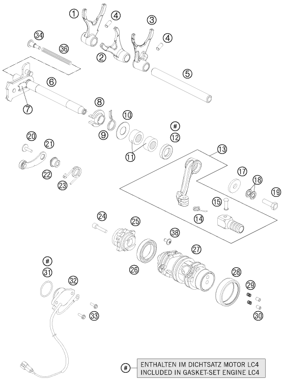 vue éclatée mécanisme de sélection - ktm 690 enduro r eu 2012