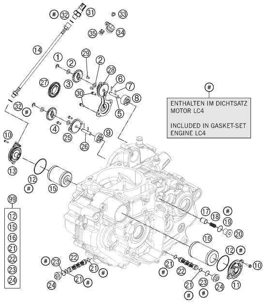 vue éclatée système de lubrification - ktm 690 enduro r eu 2012