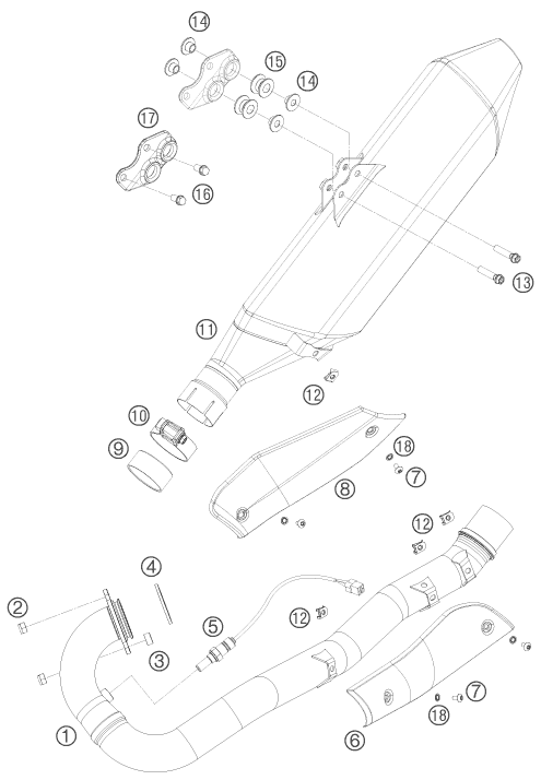 vue éclatée système d'echappement - ktm 690 smc r eu 2012