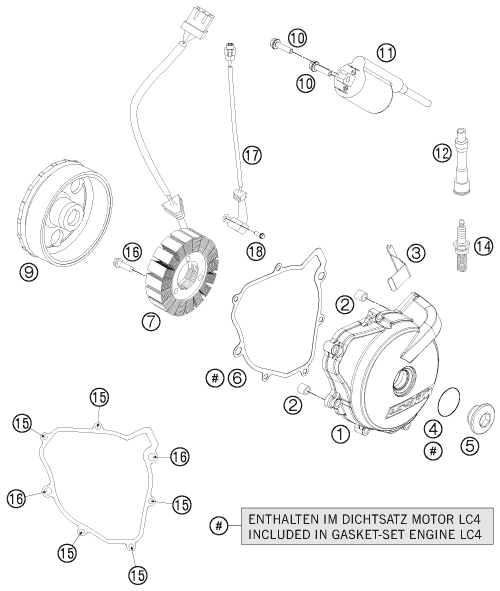 vue éclatée système de allumage - ktm 690 smc r eu 2012