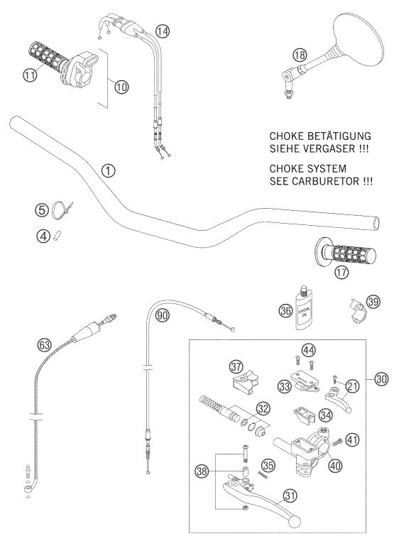 vue éclatée guidon, armatures - ktm 625 sxc 2005