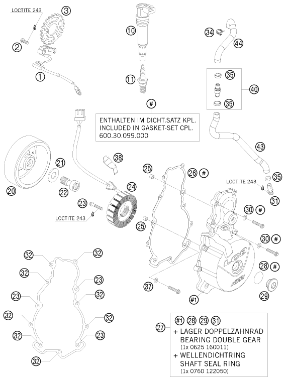vue éclatée système de allumage - ktm 990 supermoto orange fr 2008