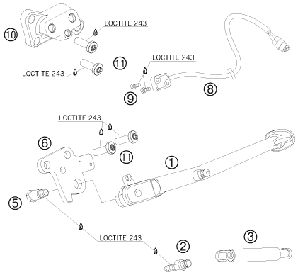 vue éclatée béquille latérale / béquille centrale - ktm 990 super duke r fr 2008