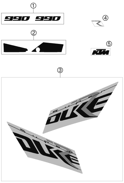 vue éclatée kit déco - ktm 990 super duke r fr 2008