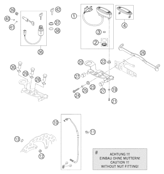 vue éclatée instruments / système de verrouillage - ktm 625 sxc 2007