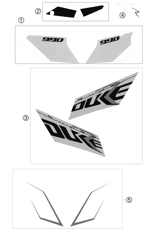 vue éclatée kit déco - ktm 990 super duke r fr 2009