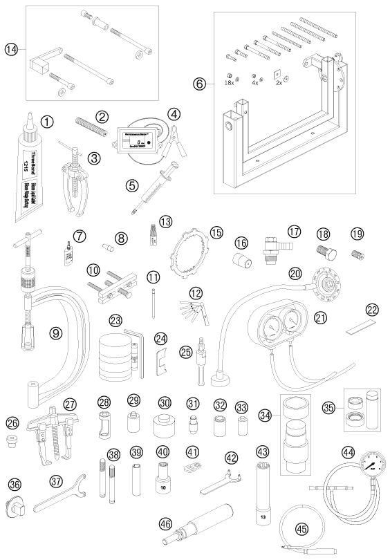 vue éclatée outils spéciaux moteur - ktm 990 super duke r fr 2009