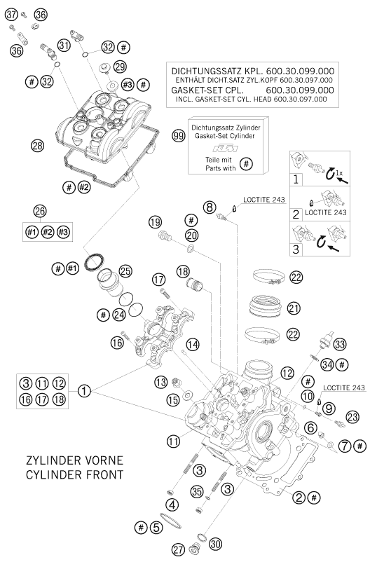 vue éclatée culasse avant - ktm 990 super duke r fr 2009