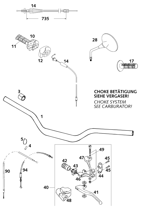 vue éclatée guidon, armatures - ktm 620 sc super-moto eu 2001