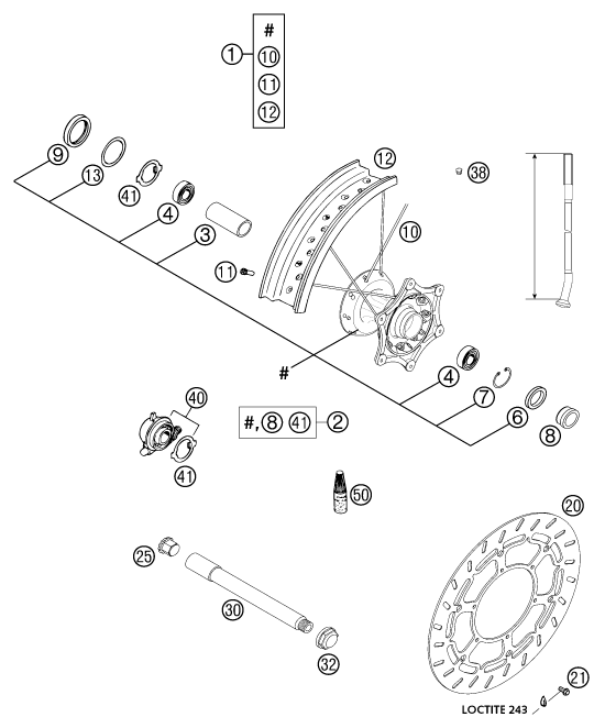 vue éclatée roue avant - ktm 640 lc4-e super-moto stahlb.02 eu 2002