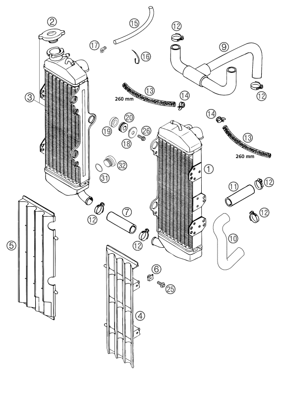 vue éclatée système de refroidissement - ktm 660 smc eu 2003
