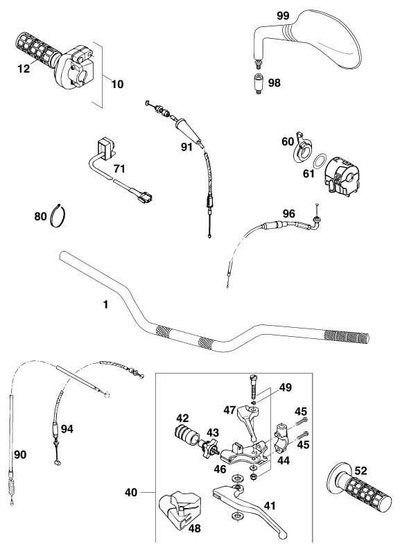 vue éclatée guidon, armatures - ktm 620 lc-4 super-moto 99 eu 1999