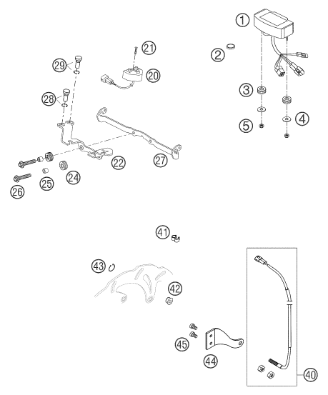 vue éclatée instruments / système de verrouillage - ktm 660 smc eu 2004
