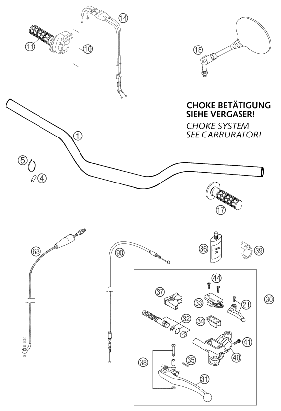 vue éclatée guidon, armatures - ktm 660 smc eu 2004